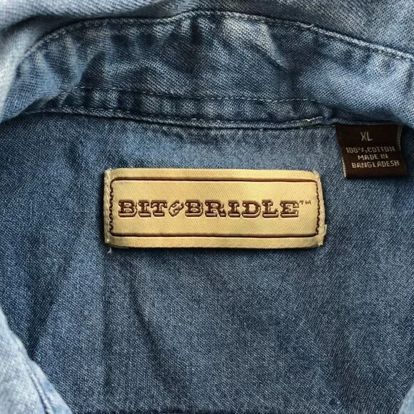 Bit & Bridle Men's Chambre Shirt XL Sleeveless Button Up Pocket Blue Denim Casua - Picture 3 of 15